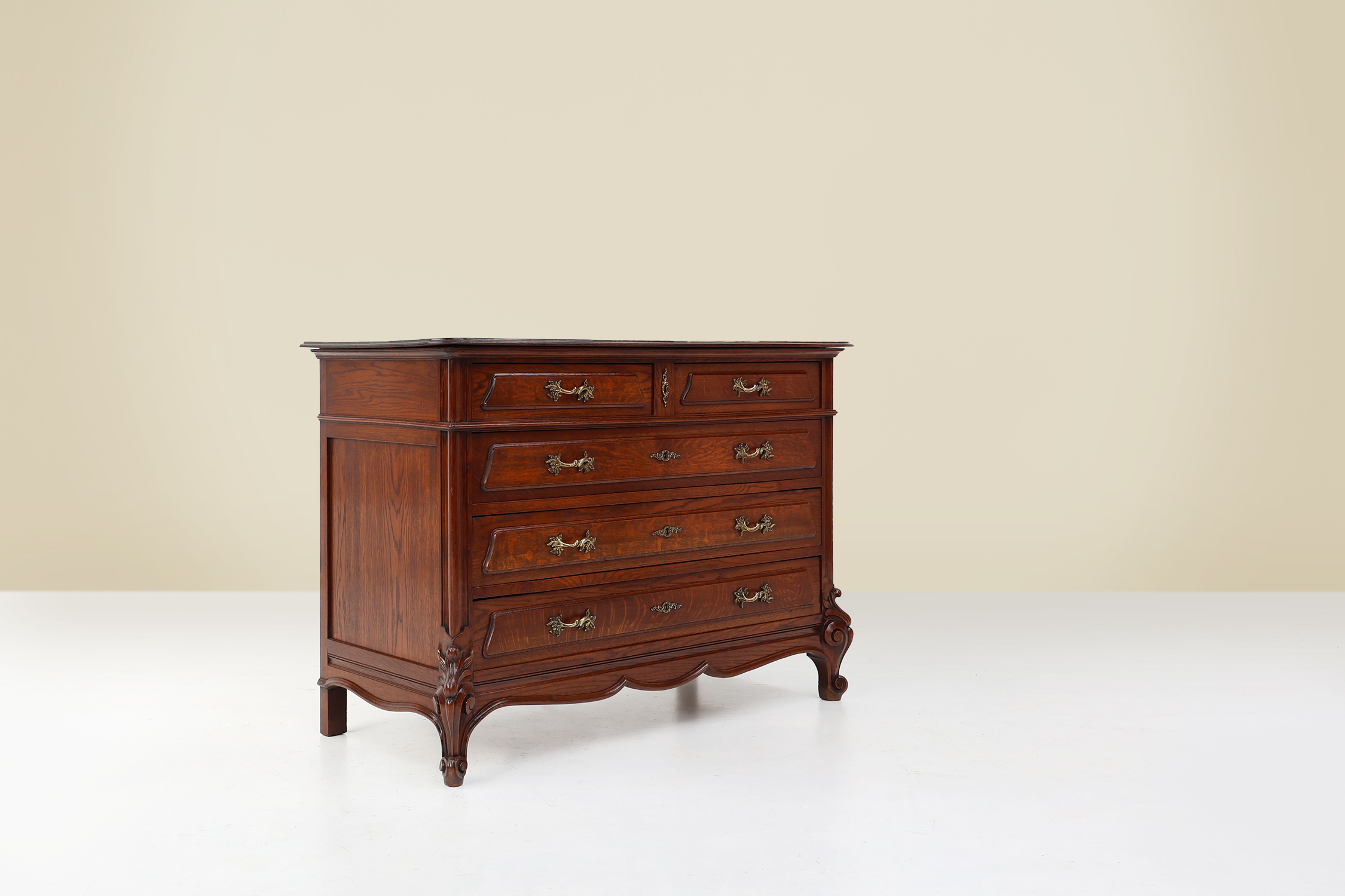 French Antique carved oak chest of drawers thumbnail